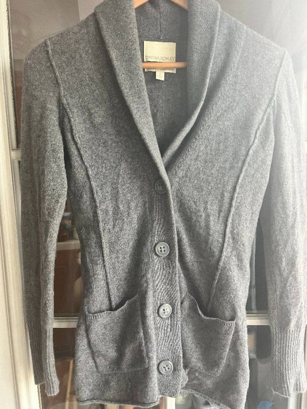 Cynthia Rowley Gray 100% Cashmere Knit Cardigan Sweater S Pockets/Button down